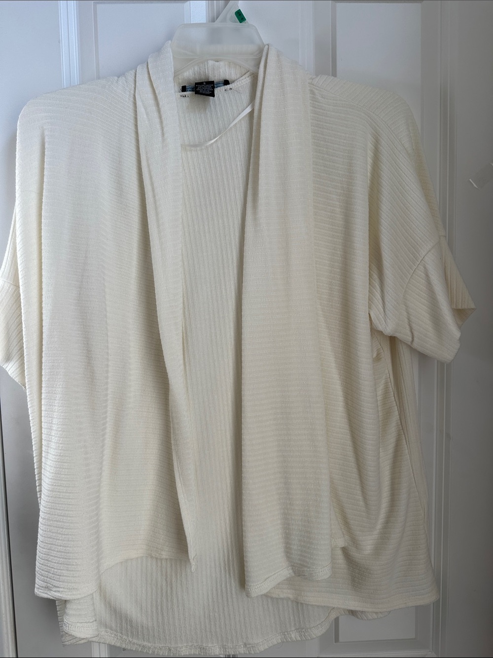 Joan Vass Ivory Open-Front Ribbed Cardigan